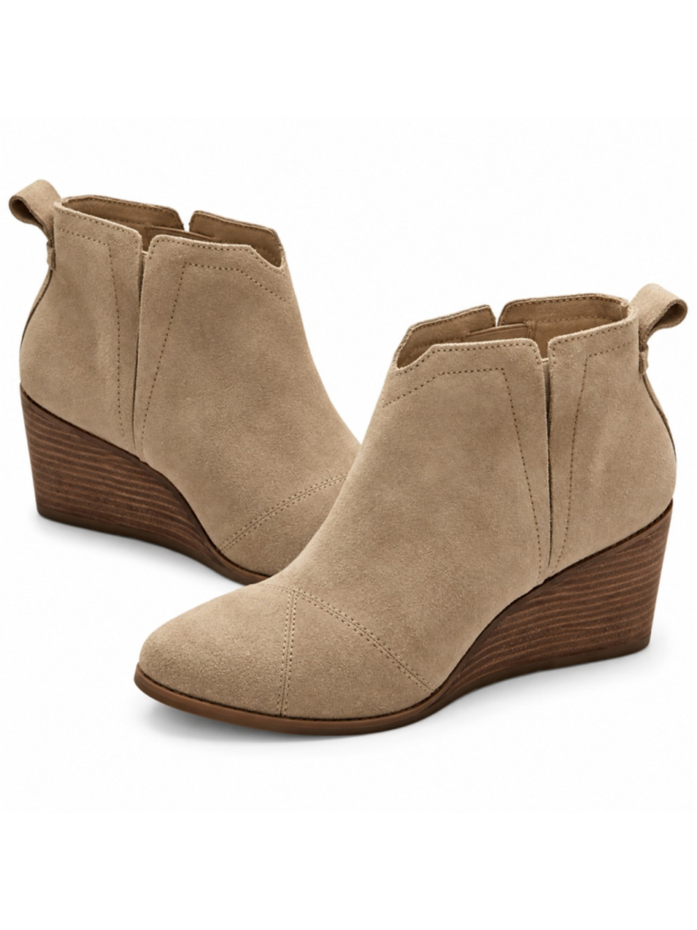TOMS Women's 7.5 Taupe Suede Wedge Ankle Boots Booties Chelsea 10020219